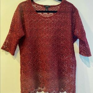 Alfani crocheted lace tunic with scalloped hem. Size Medium. Gorgeous color!
